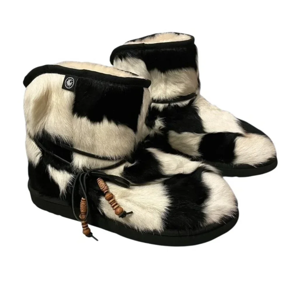 NEW AU&MU Sheepskin Fur Fuzzy Winter Snow Boots Women's Size 11